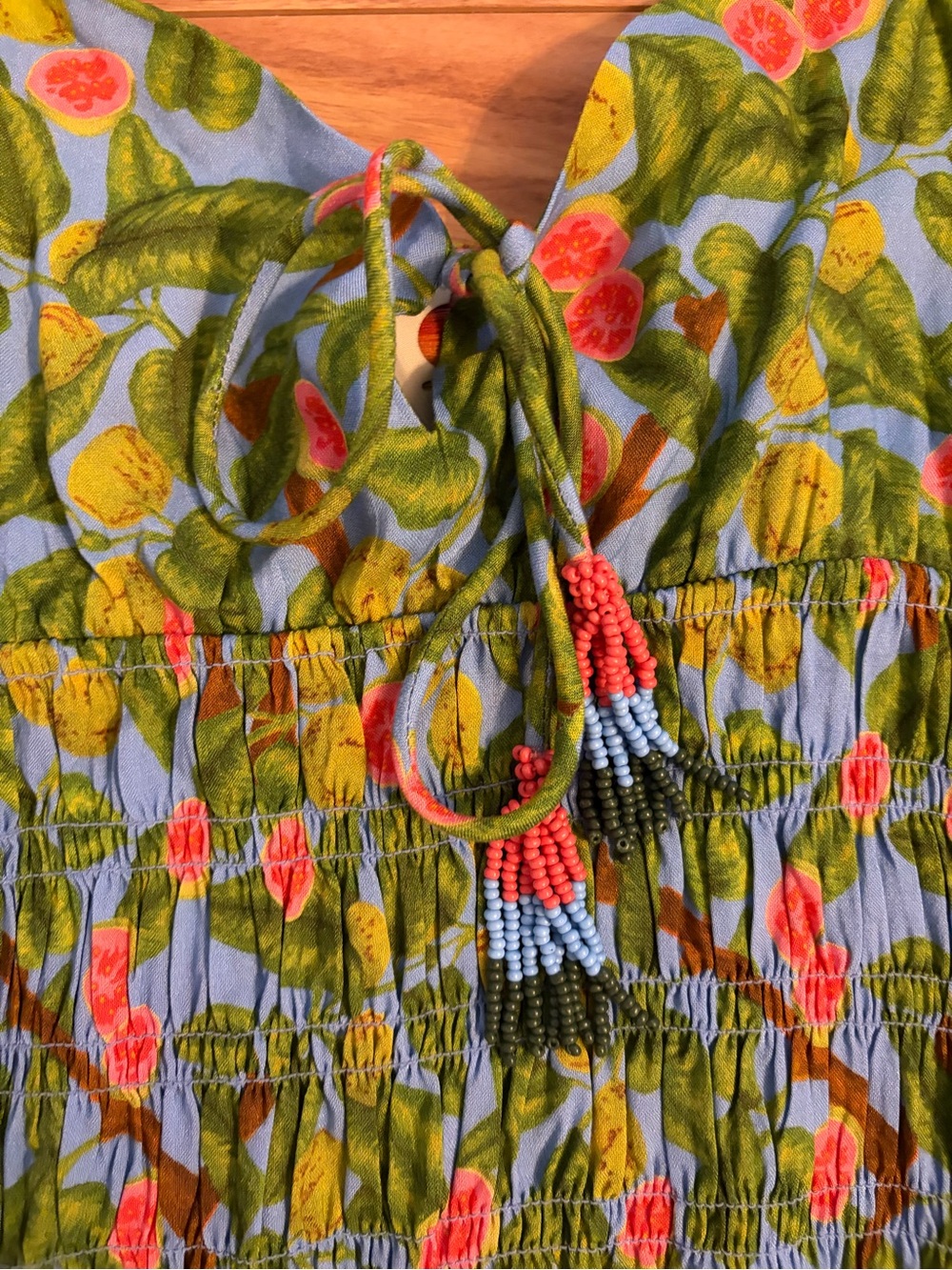 FARM Rio x Anthropologie Green Floral Smocked Midi Dress - Picture 4 of 6